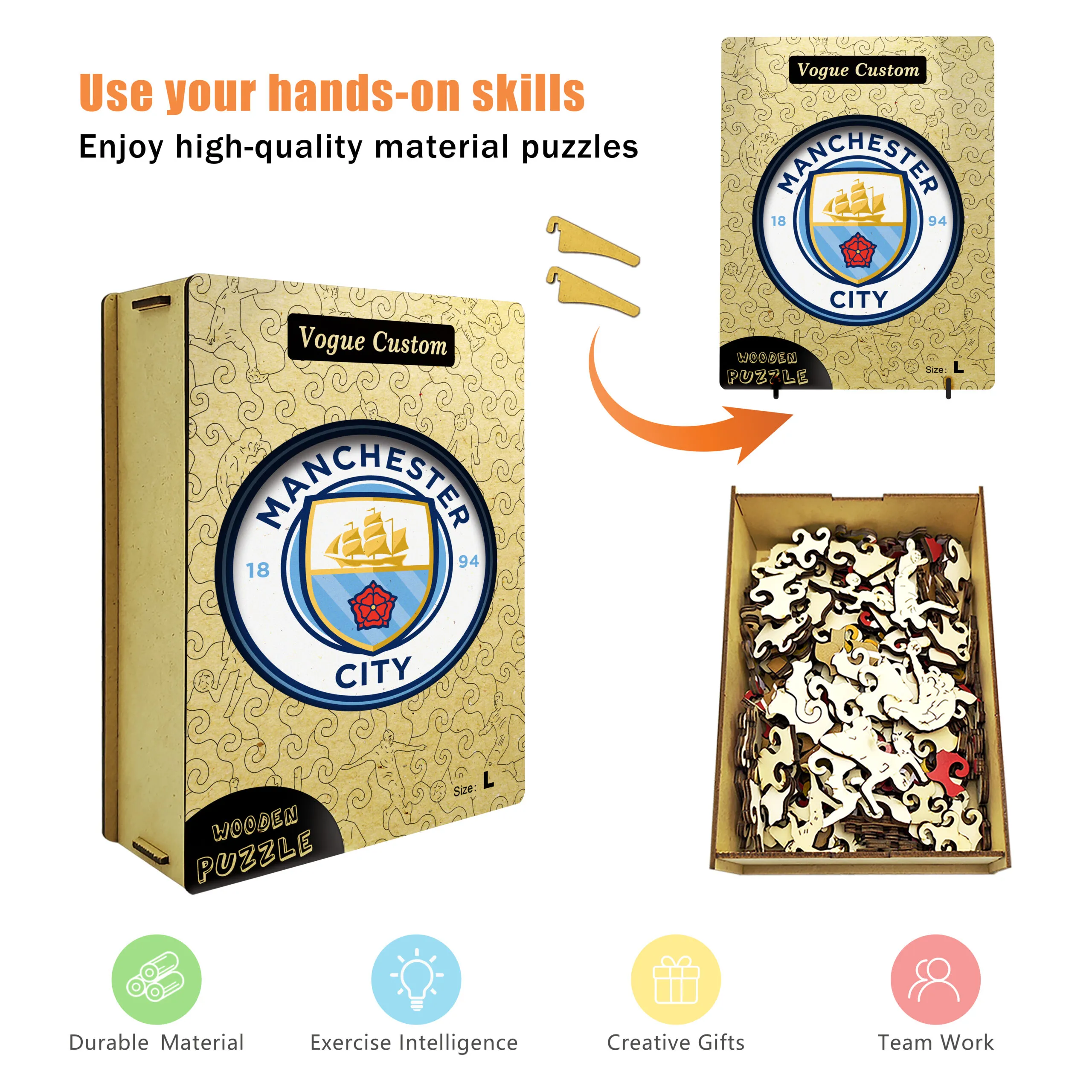 Manchester City Logo Wooden Jigsaw Puzzle - Image 4